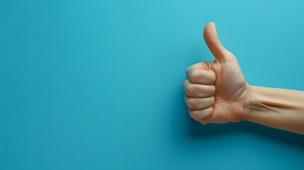 A thumbs up gesture on a blue background, representing positive thoughts and satisfaction with the work done.
