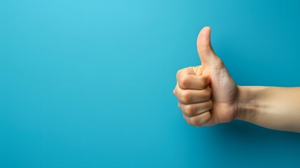 A thumbs up gesture on a blue background, representing positive thoughts and satisfaction with the work done.
