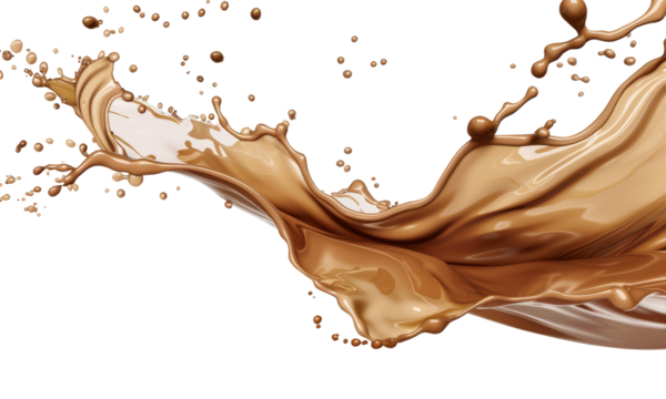 Coffee milk liquid swirl splash and little bubbles isolated on transparent png background