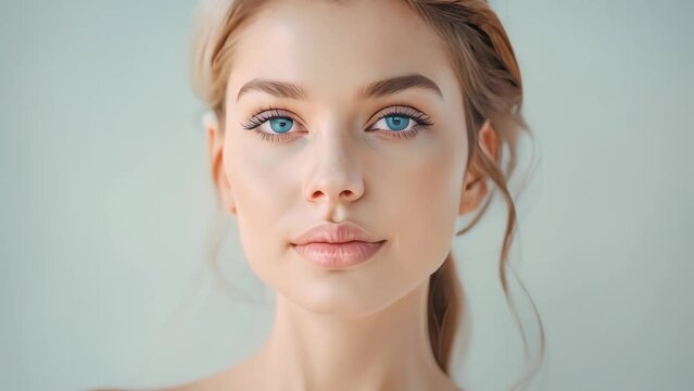 Portrait of beautiful young woman with clean fresh skin, natural make up and manicure.