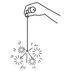 線香花火の線画イラスト