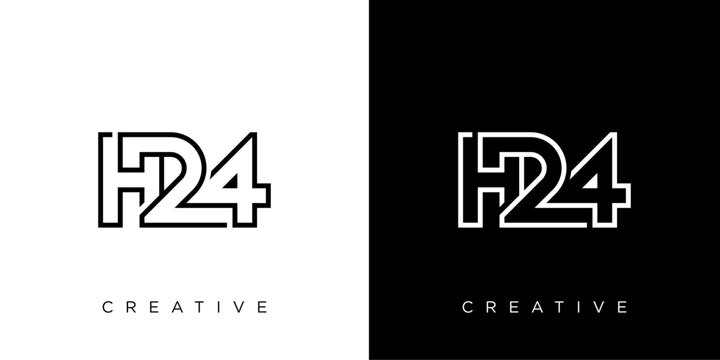 H24 initial letter logo isolated on black and white background.