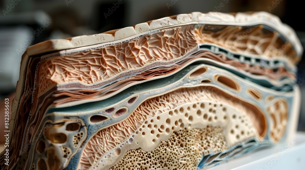 Poster detailed cross-sectional view of skin layers highlighting intricate textures and structures