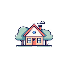 flat vector illustration of house property cottage line icon
