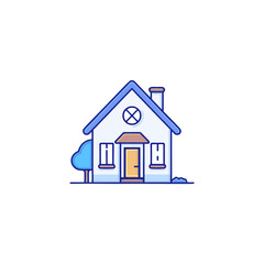 Naklejka premium flat vector illustration of house property cottage line icon