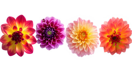 Set of dahlia flowers isolated on white background