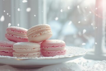 Obraz premium Delicate and delicious French macarons are the perfect treat for any occasion. These colorful and flavorful cookies are sure to impress your guests.