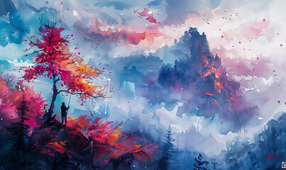 Colorful Aquarelle Paints the Beauty of Nature with Stunning Watercolor Techniques. Generative Ai