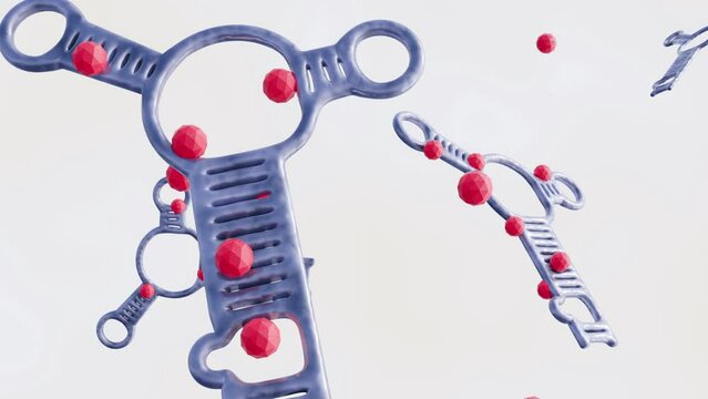 3d animation of isolated drug and aptamer intercalation on the white background