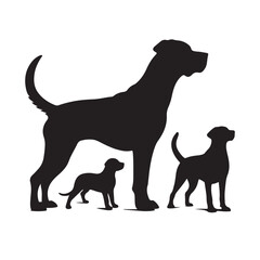 isolated black silhouette of a dog collection, Set of dog silhouette vector. Dogs and puppies in different breed, corgi, golden retriever, poses, sitting, standing, jump