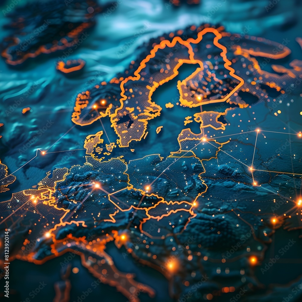 Poster vibrant digital map of scandinavia s interconnected data network