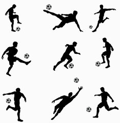 Soccer player silhouette. Ball, kick, goal keeper, gloves, save, freekick. 