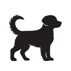 isolated black silhouette of a dog collection, Set of dog silhouette vector. Dogs and puppies in different breed, corgi, golden retriever, poses, sitting, standing, jump