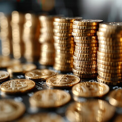 Gold coins with graph background. For stock market, financial, economic concept