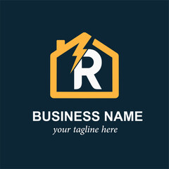 Electric Logo with Lightning Bolt. Initial Letter R and Thunder Bolt for Electrical Service or Business Logo Idea Design