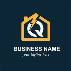 Electric Logo with Lightning Bolt. Initial Letter Q and Thunder Bolt for Electrical Service or Business Logo Idea Design