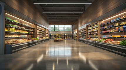 
Interior of an empty modern grocery store
