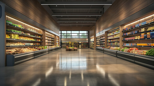 
Interior of an empty modern grocery store