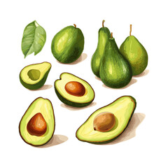 a drawing of avocados and avocados on a white background