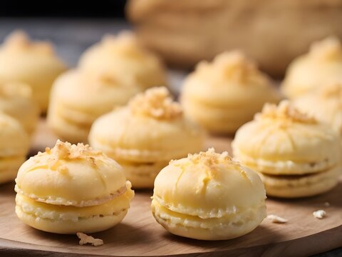 White macaroons on table