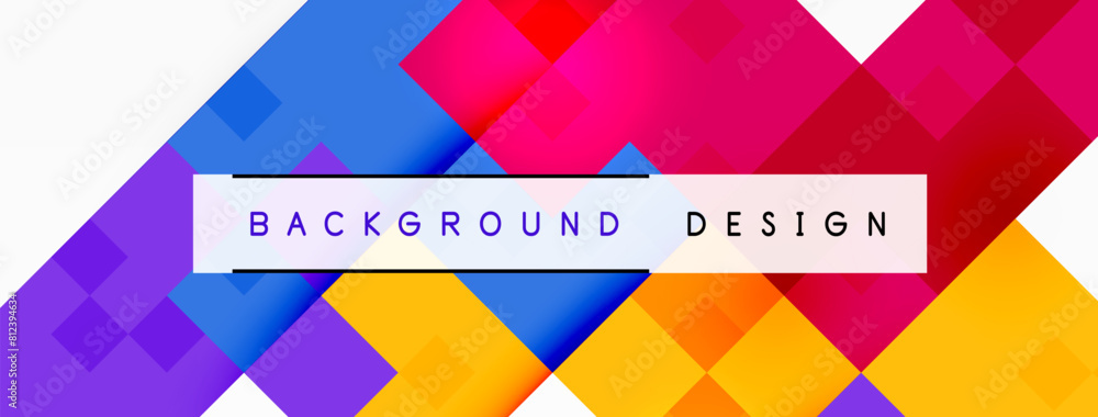 Poster A vibrant background design featuring rectangles and triangles in electric blue and magenta, with a sleek font and a gradient slope. The material properties create a unique pattern