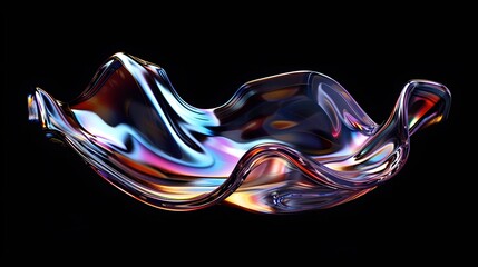 Bold holographic liquid metal shape black background