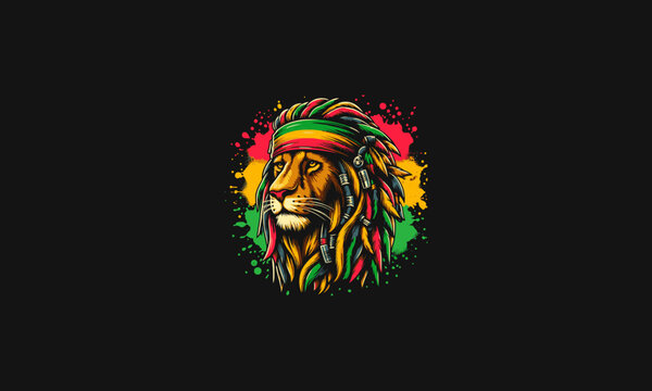 head lion with dreadlocks wearing bandana vector design