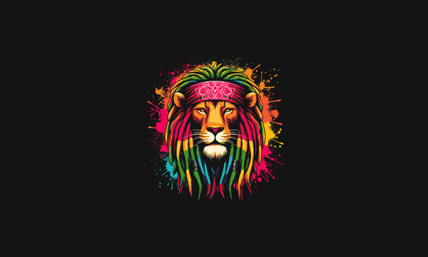 head lion with dreadlocks wearing bandana vector design