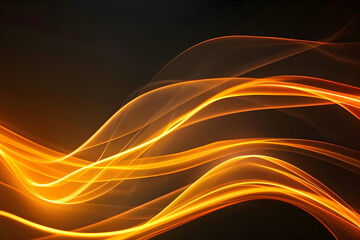 Dynamic neon light waves with orange and yellow gradients. Abstract art on black background.