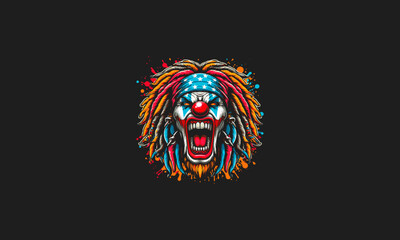 head clown angry with dreadlocks vector artwork design
