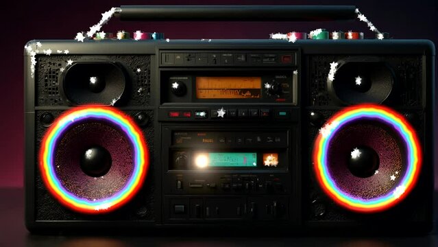 Music day scene with 80s Caseette Boombox  Seamless looping 4k time-lapse animation video background