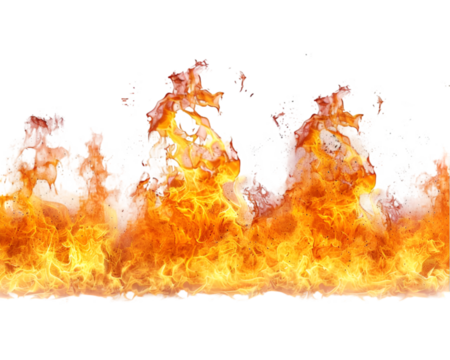 Big fire and flames on transparent background