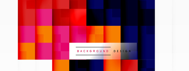 Colorfulness in red, orange, and blue abstract background with squares. Rectangles intersecting with lines create a vibrant and artful pattern in varying tints and shades of violet