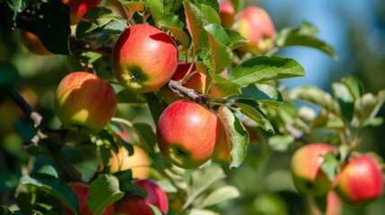Bountiful Harvest: Vibrant Apples on Tree in the Enchanting Garden 