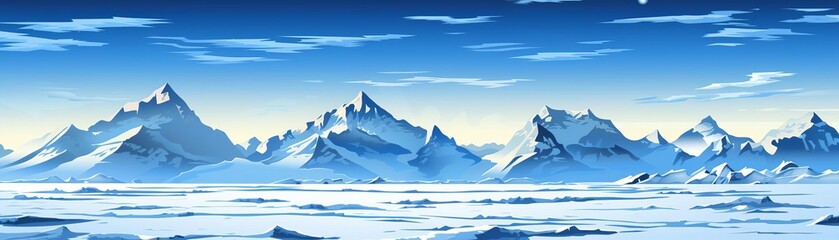 Fototapeta premium A beautiful winter landscape of snow-capped mountains and a frozen lake