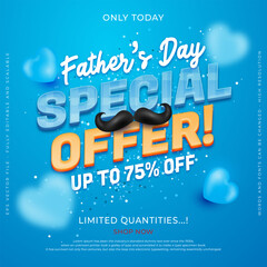 Vector sale banner father's day design template with editable 3d style