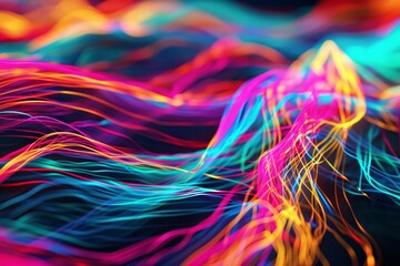 Neon Waves, Energy Light Lines Flow, abstract background with pink blue glowing neon lines and bokeh, AI generated