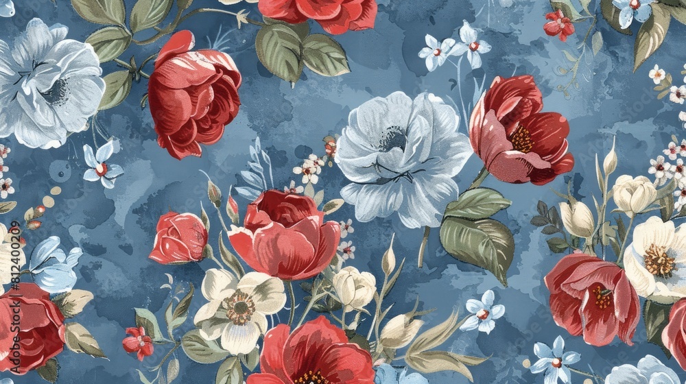 Poster an elegant vintage pattern featuring roses tulips and forget me nots in a shabby chic style this cla