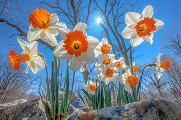 Blooming Daffodils Under Clear Sky