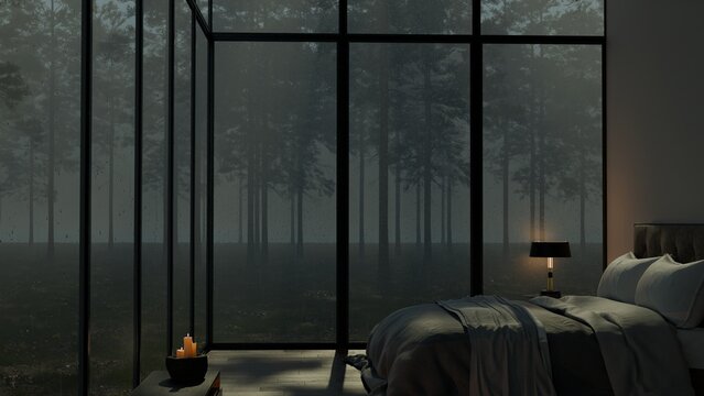 bedroom interior in the middle of the forest