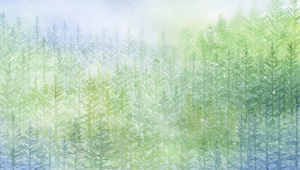 透明水彩で描いた幻想的な針葉樹の背景