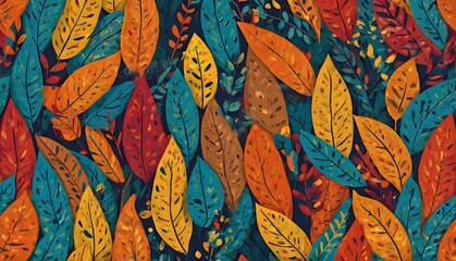Bright funny seamless pattern with abstract leaves. Vector design