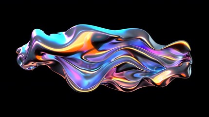 Bold holographic liquid metal shape black background