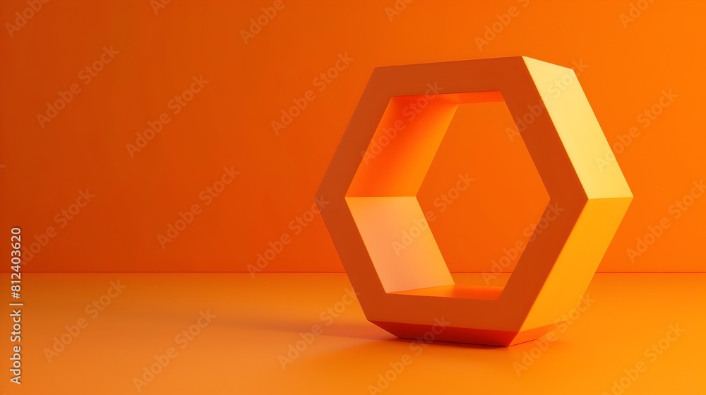 Poster vibrant hexagonal abstraction - futuristic 3d shape against gradient orange backdrop