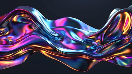 Bold holographic liquid metal shape black background