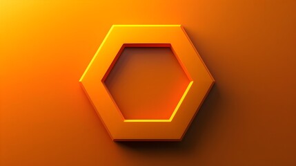 Futuristic Hexagonal Geometric Abstract 3D Shape with Orange Gradient Background