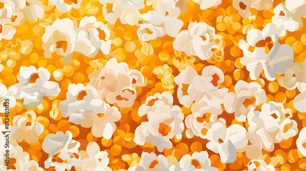 Poster flat design representation of clustered popcorn kernels in bold yellow and white tones