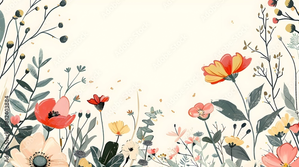 Poster elegant floral on clean minimalist stationary background with subtle pattern border