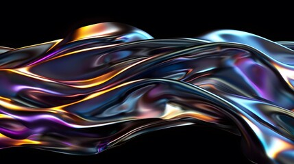 Bold holographic liquid metal shape black background