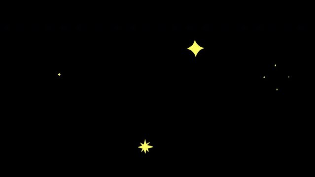 手書きのキラキラした星が現れては消えるアルファチャンネル付きアニメ素材 Animated hand-drawn glittering stars appear and disappear with alpha channel CG